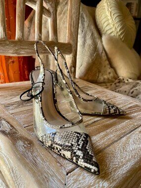 ZARA Womens Snakeskin Look Shoes SZ 37 / US 6.5 - 7 Cute Pointy and See Thru!